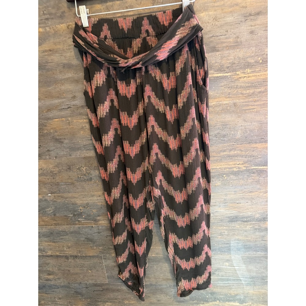 Free People Ikat Chevron Wrap Tie Harem Pants Pink Orange XS
